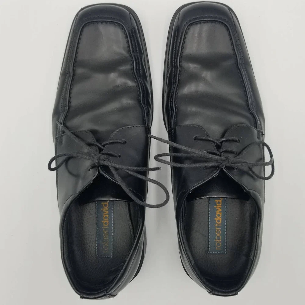 Robert David Black Leather Oxford Dress Shoe's Lace Up‎ Men's Size 10.5